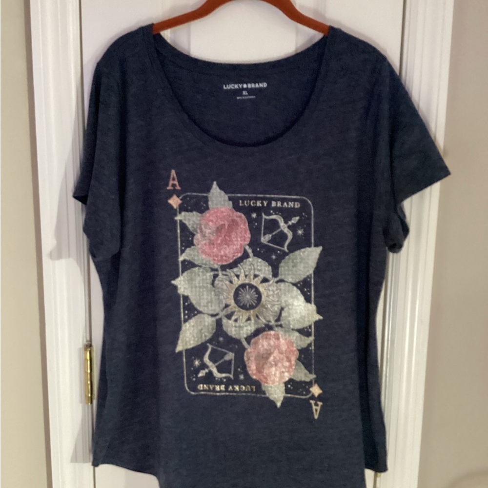 Lucky Brand Women's Dark Blue Floral Graphic Tee